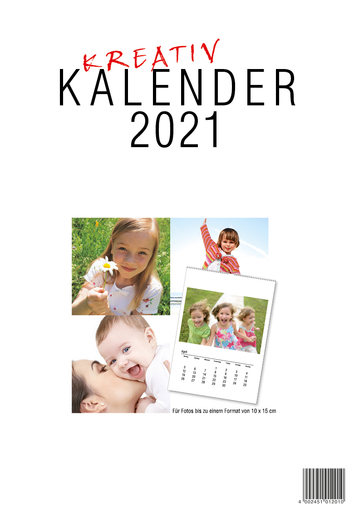 Kreativ Kalender 2027 f. 10x15cm Fotos hoch/quer, weiß/schwarz-wendbar, Kalendarium abtrennbar