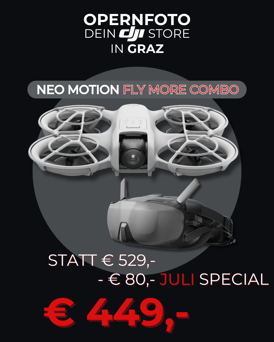 DJI Neo Motion Fly More Combo Quadrokopter statt € 529,- im Juli Sommer Special nur bis 31.7.25 6941565982001