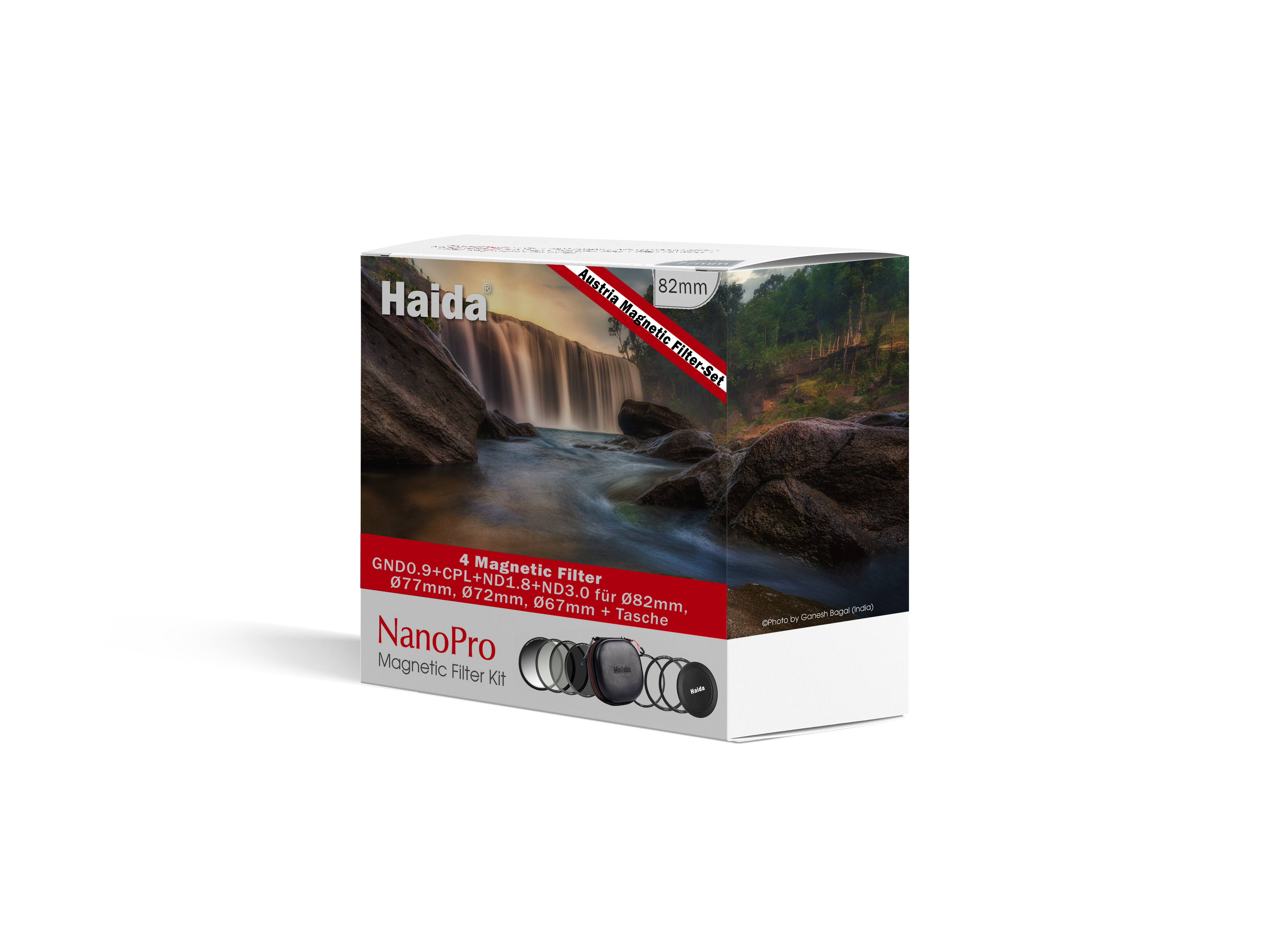 Haida Magnetic-Filter-Kit Austria Special | 4 Magnetic Filter Ø82mm | GND0.9 + CPL + ND1.8 + ND3.0 | 4x Magnetic Adapter Ø82, Ø77, Ø72, Ø67 | Tasche | UVP € 299,90 |