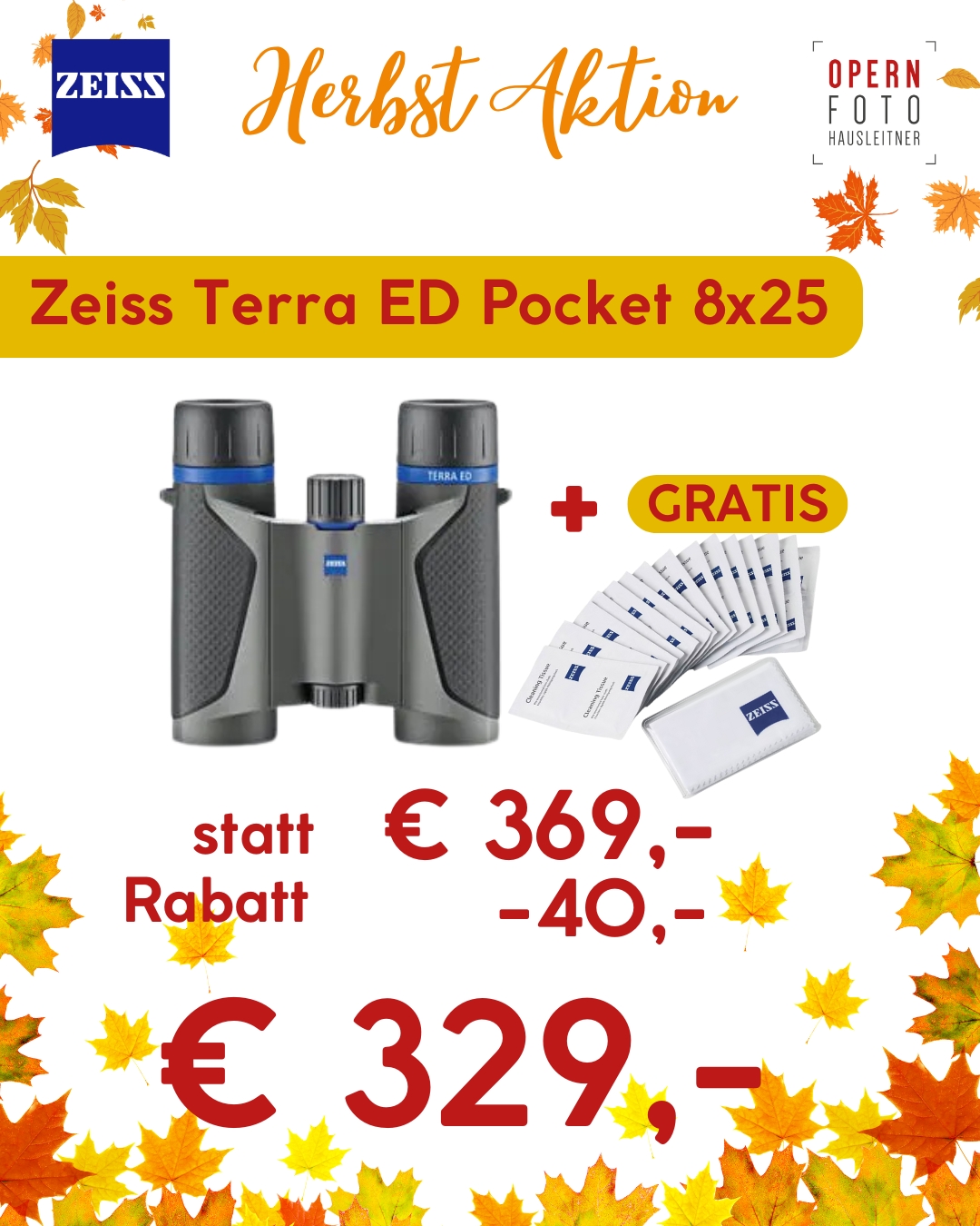 Zeiss Terra ED Pocket 8x25 grey/black | -40 € Herbst-Rabatt bereits abgezogen |- 3 Jahre Garantie nach Registrierung
