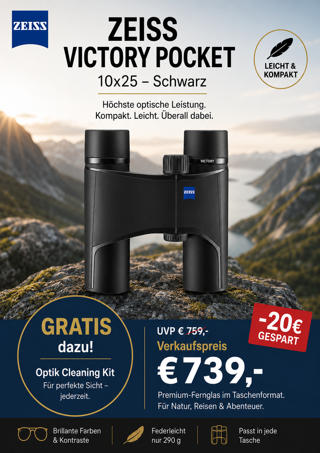 Zeiss Victory Pocket 10x25 schwarz | 3 Jahre Garantie nach Registrierung | UVP € 819