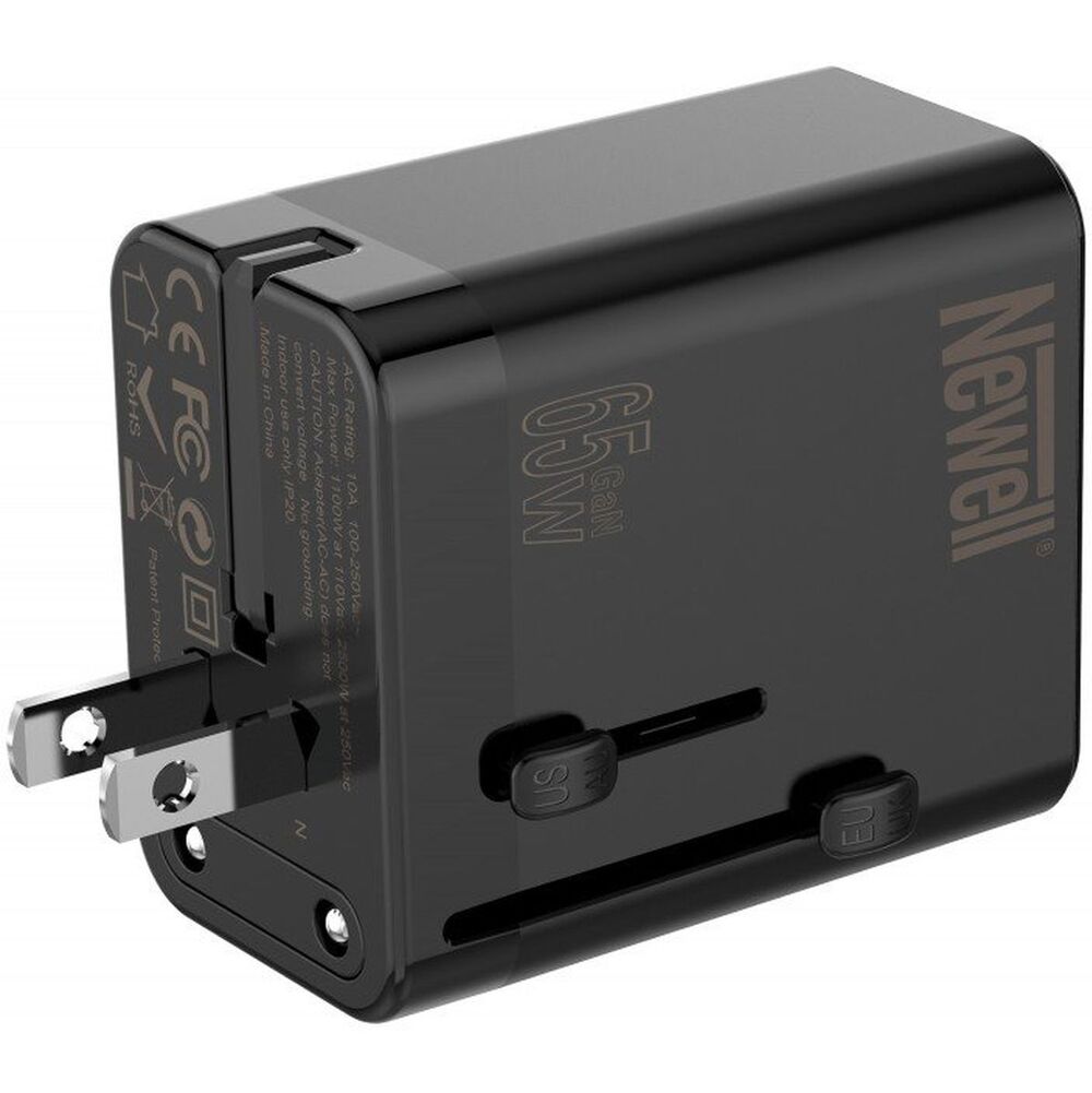 Newell GaN Travel Adapter 65W Netzladegerät | 2x USB-C | 1x USB-A | Steck-Adapter für Ausland integriert |