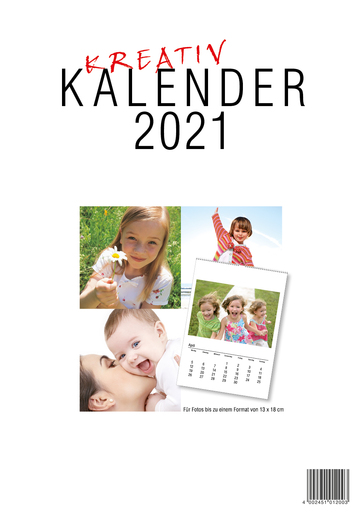 Kreativ Kalender 2027 f. 13x18cm Fotos hoch/quer, weiß/schwarz-wendbar, Kalendarium abtrennbar