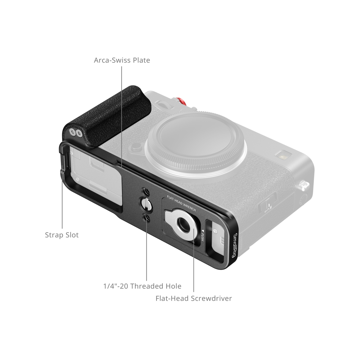 SmallRig 5448 L-förmige Montageplatte Silikongriff für FUJIFILM X-E5, schwarz | schwarze Arca-Swiss-Bodenplatte mit schwarzem Silikongriff |