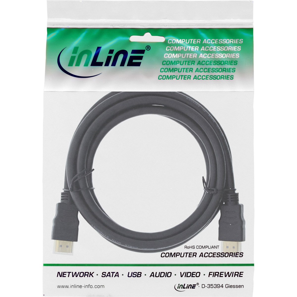 InLine HDMI-High-Speed-Kabel 3 m mit Ethernet, Premium, 4K2K, ST/ST, schwarz Premium, 4K2K, ST/ST, schwarz