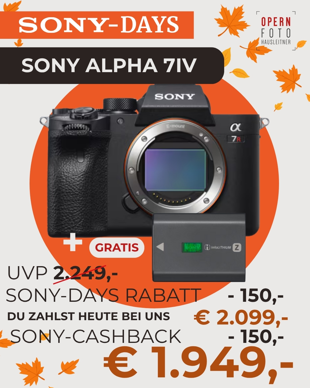 Sony Alpha 7 IV Gehäuse (ILCE7M4B) | € 150 Sony-Days-Rabatt bis 3.11.2025 & Zweitakku gratis | € 150 Cashback bis 31.01.2026 auf www.sony.at/cashback/winter |