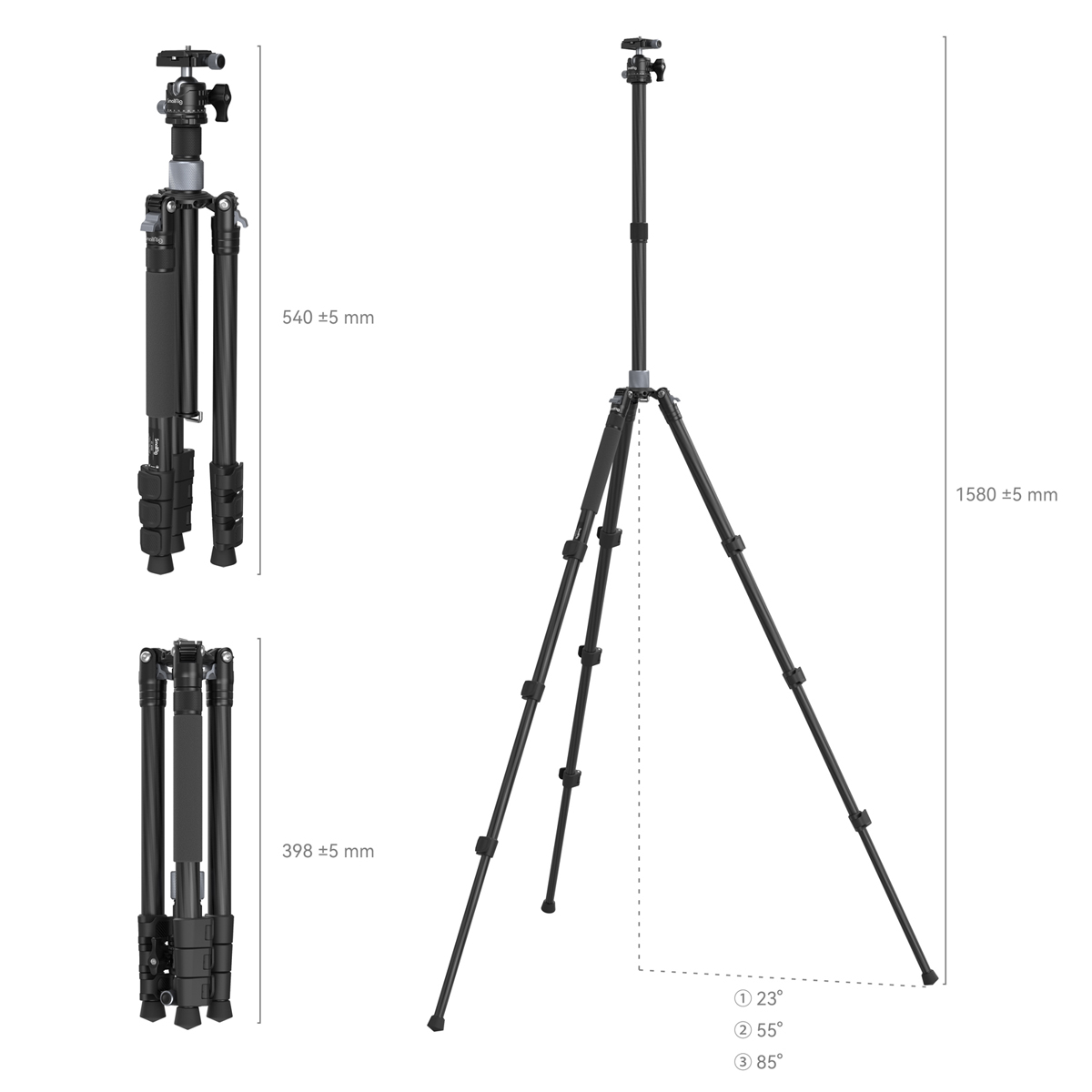 SmallRig 4059 Carbon Fiber Stativ + AP-20 Kugel- Kopf mit ArcaZwiss-Schnellwechselplatte |1,2kg | 440-1580mm | max10-12kg 6941590010298