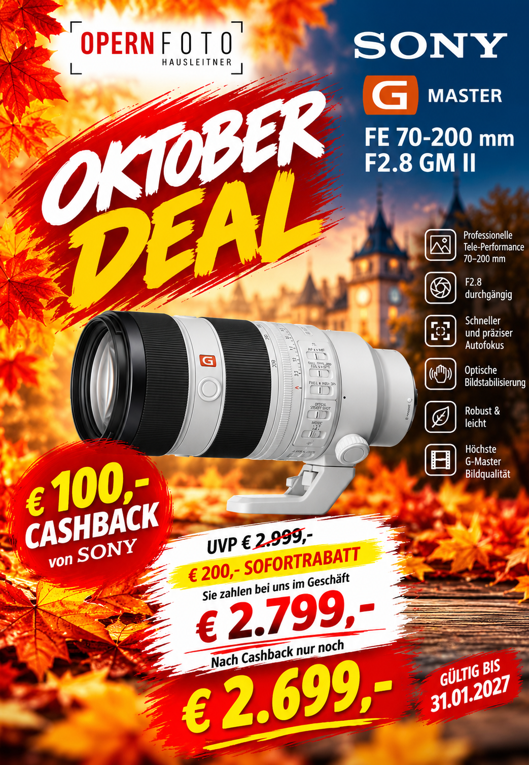 Sony FE 70-200mm/2,8 GM2 OSS II (SEL70200GM2)  | Ø77mm | | - € 100 Cashback bis 31.01.2027 auf https://www.sony.at/cashback/winter