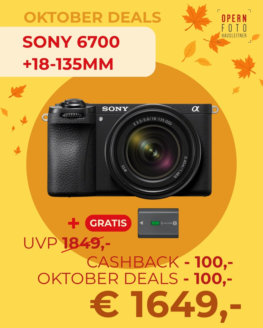 Sony Alpha 6700 + SELP 18-135mm (ILCE6700MB) | Oktober-Deals bis 18.10.2025 Zweitakku gratis | € 100 Cashback bis 31.01.2026 auf www.sony.at/cashback/winter | Sony Alpha 6700 + SELP 18-135mm (ILCE6700MB) | Oktober-Deals bis 18.10.2025 Zweitakku gratis | € 100 Cashback bis 31.01.2026 auf www.sony.at/cashback/winter |