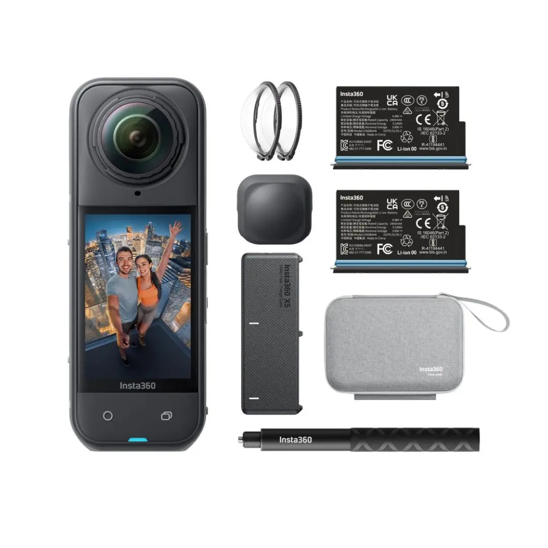 Insta360 X5 Essential-Bundle  | inkl. Extra Battery u. Doppel-Charger | 114cm Invisible Stick | Lens Guards