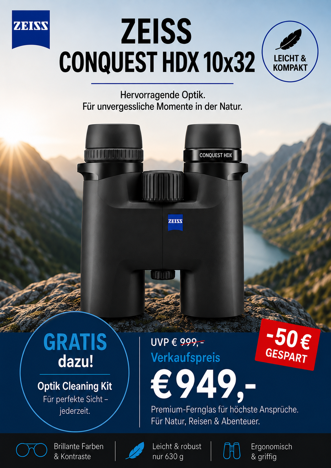 Zeiss Conquest HDX 10x32 | Premium-Fernglas | 3 Jahre Garantie nach Registrierung | UVP € 999 |