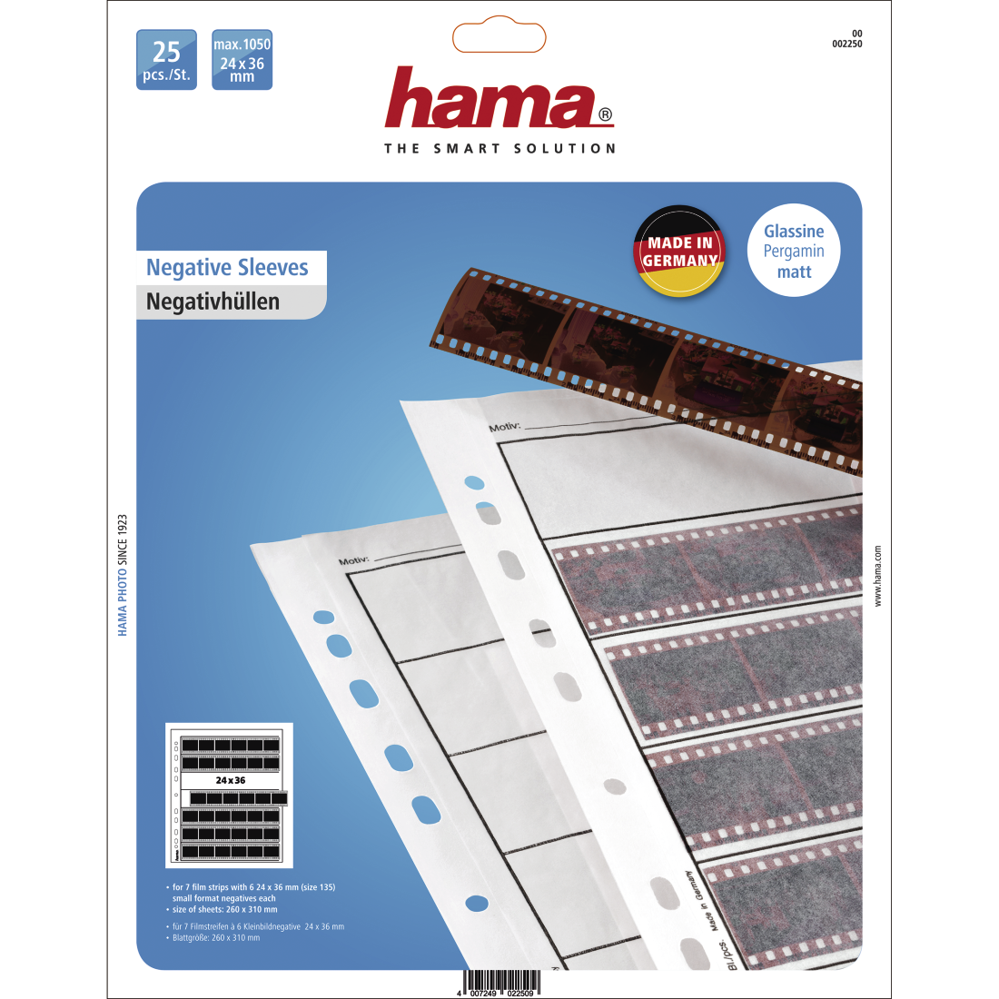 Hama 2250 Negativhüllen KB 6er-Streifen 25 Blatt Pergamin
