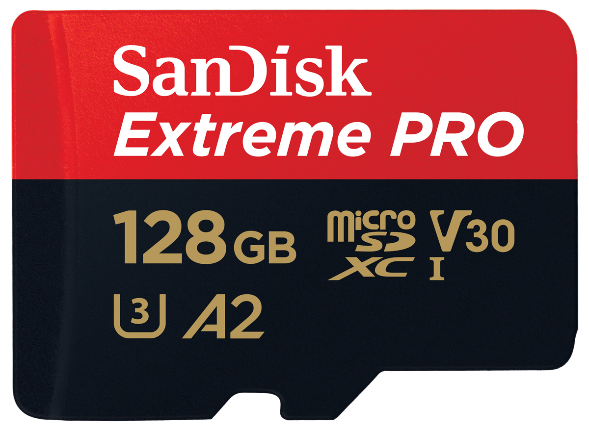 SanDisk microSD 128GB 200MB/s Extreme PRO R200/W90 microSDXC 128GB Kit, UHS-I U3, A2, Class 10