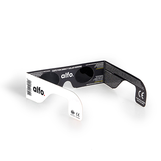 alfo. Sonnenfinsternisbrille SOFI-BRILLE Solar | Kartonbrille mit Filterfolie für den sicheren direkten Blick in die Sonne | Baader AstroSolar Folie (5.0) | weißes Sonnenbild ohne UV-u.IR-Strahlen
