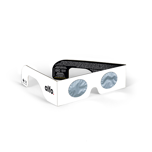alfo. Sonnenfinsternisbrille SOFI-BRILLE Solar | Kartonbrille mit Filterfolie für den sicheren direkten Blick in die Sonne | Baader AstroSolar Folie (5.0) | weißes Sonnenbild ohne UV-u.IR-Strahlen