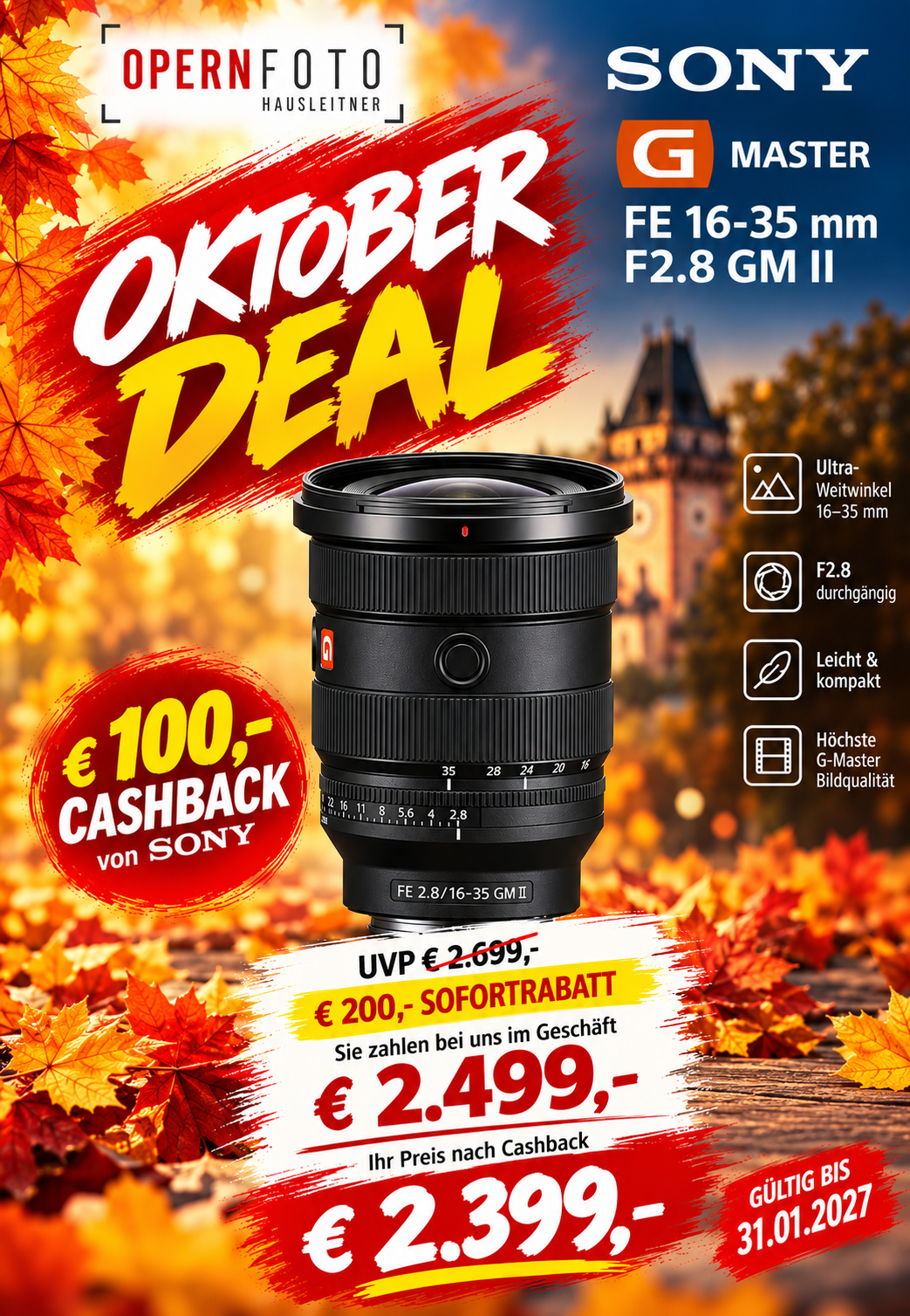 Sony FE 16-35mm/2,8 GM II (SEL1635GM2) Ø82mm | - € 100 Cashback bis 31.01.2027 auf https://www.sony.at/cashback/winter