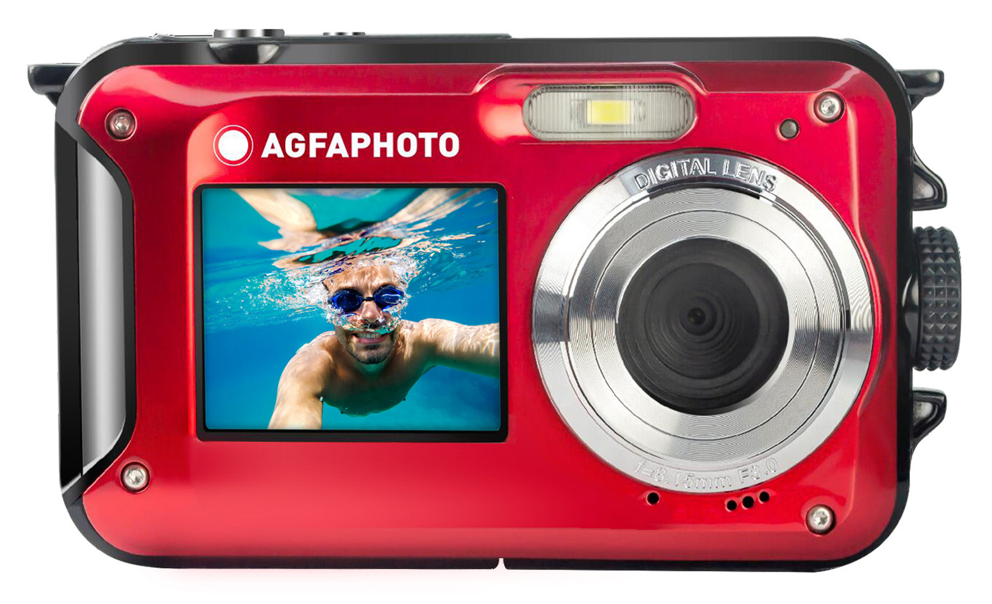 AgfaPhoto Realishot WP8000 rot Digitalkamera (microSD-Card optional) - 24MP, Dual Screen, FullHD, LithiumBattery 3760265542192