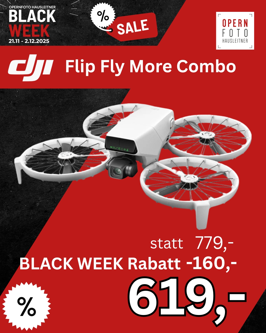 DJI Flip Fly More Combo inkl. DJI RC 2 | Falt-Quadrokopter | 249g | inkl. 3x Akku + Ladegerät