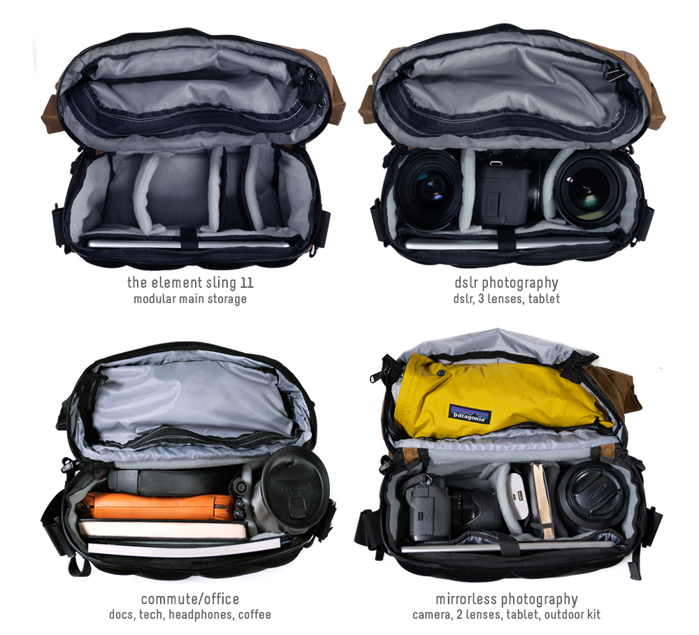 Compagnon Element sling 6L Volcano Black | Kamera-Sling & Schultertasche | 11" Tabletfach | 6L + 5L-Rolltop