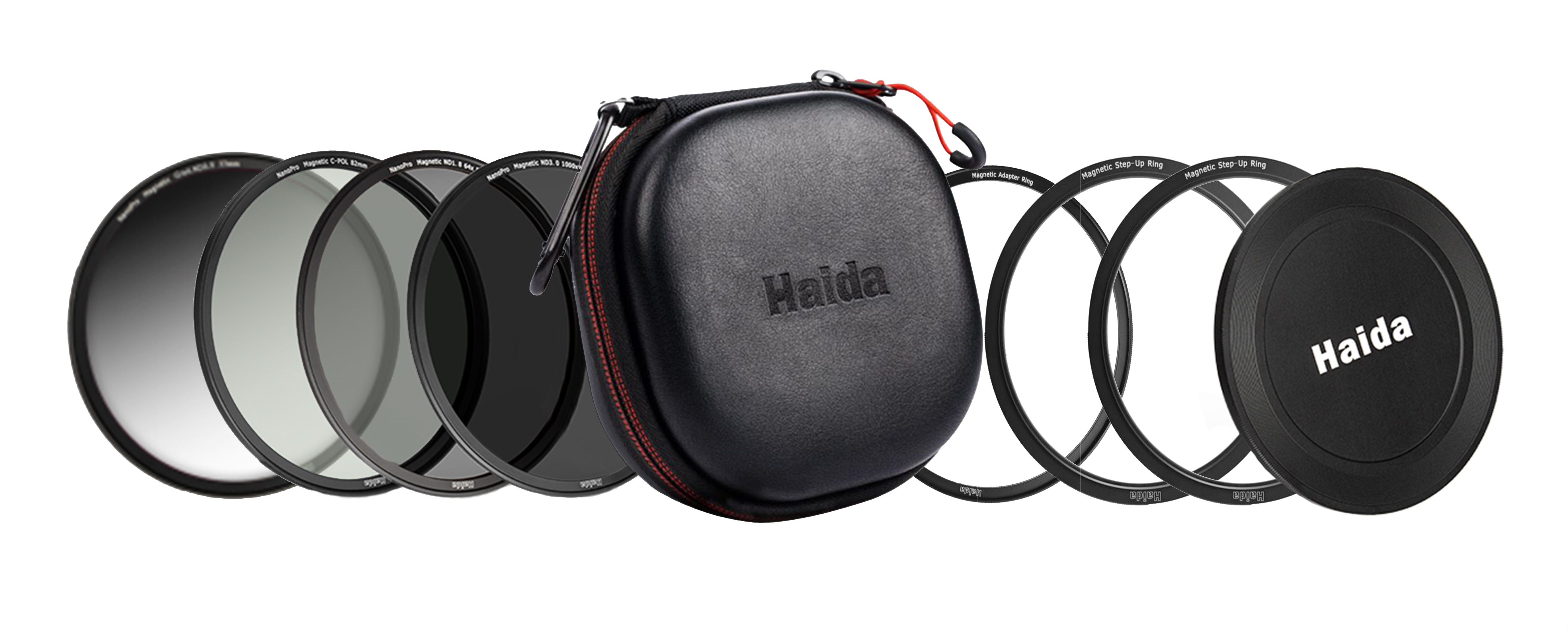 Haida Magnetic-Filter-Kit Austria Special | 4 Magnetic Filter Ø82mm | GND0.9 + CPL + ND1.8 + ND3.0 | 4x Magnetic Adapter Ø82, Ø77, Ø72, Ø67 | Tasche | UVP € 299,90 |