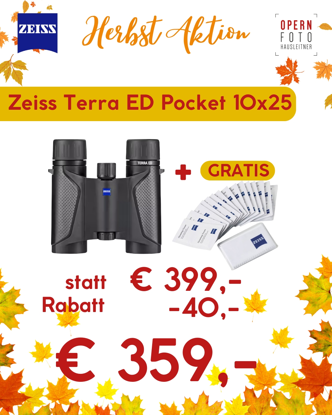 Zeiss Terra ED Pocket 10x25 black/black | 3 Jahre Garantie nach Registrierung | UVP € 399