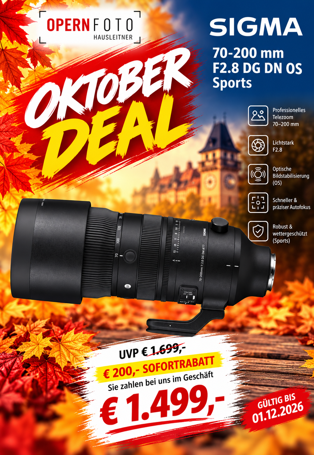 Sigma 70-200mm/2,8 DG DN OS SPORT 023 Ø77 Sony-FE | Ø77mm | 1+5 Jahre kostenlose Garantie auf www.sigma-photo.at | € 200 Sofortrabatt bis 01.12.26 wird noch abgezogen |