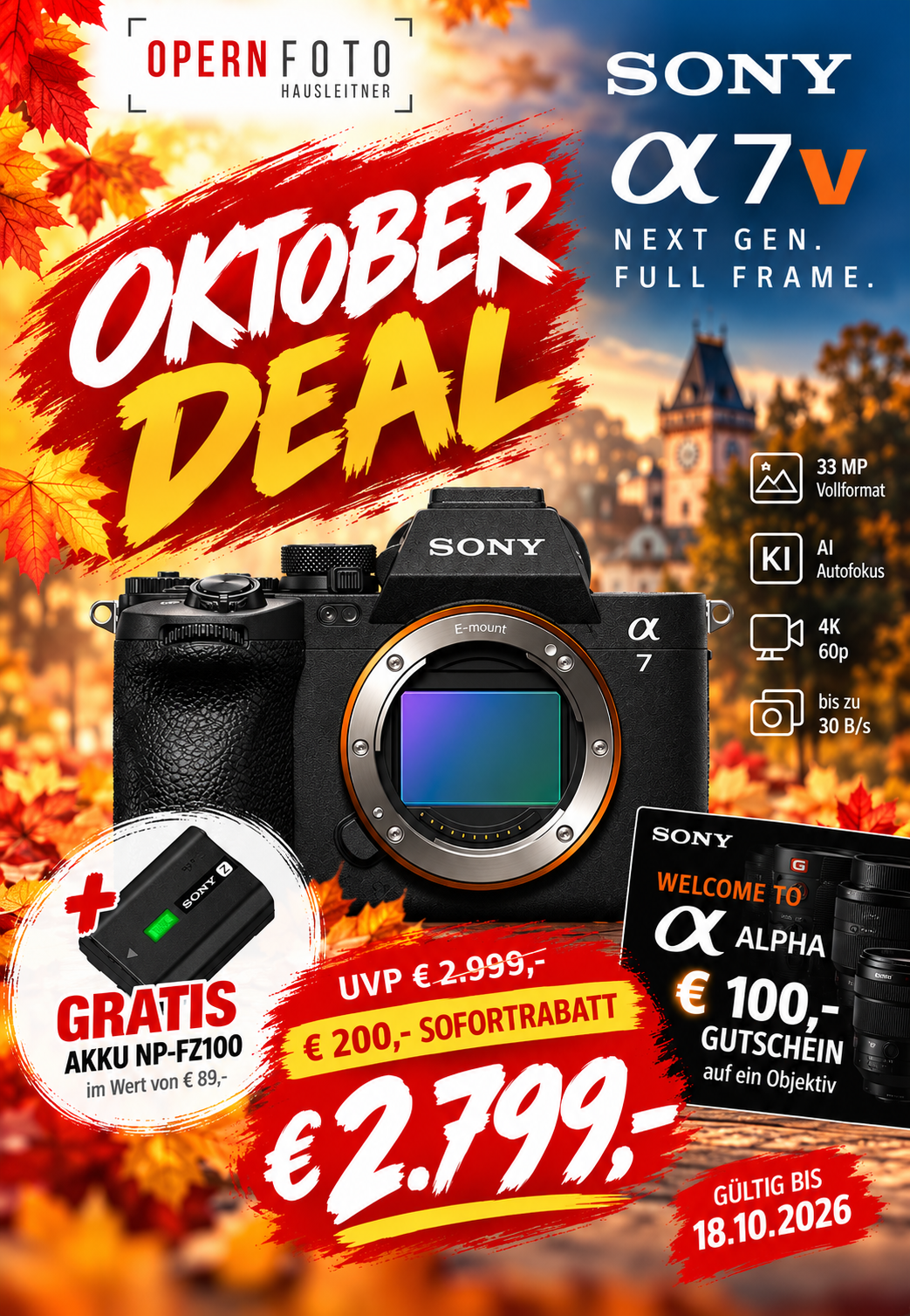 Sony Alpha 7 V Gehäuse ILCE7M5 | KI-gestützter Autofokus | 33MP |30 Bilder pro Sekunde|  - € 200 Sofortrabatt bis 31.01.2026 bereits abgezogen