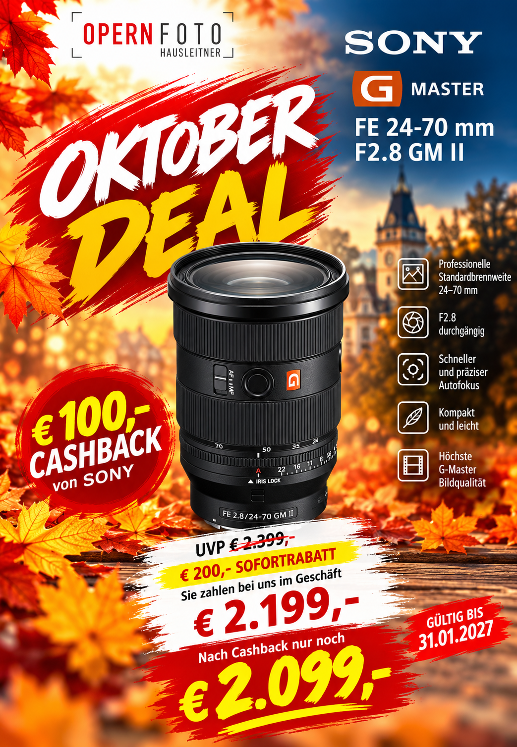 Sony FE 24-70mm/2,8 GM II (SEL2470GM2) | Ø82mm | - € 100 Cashback bis 31.01.2027 auf https://www.sony.at/cashback/winter