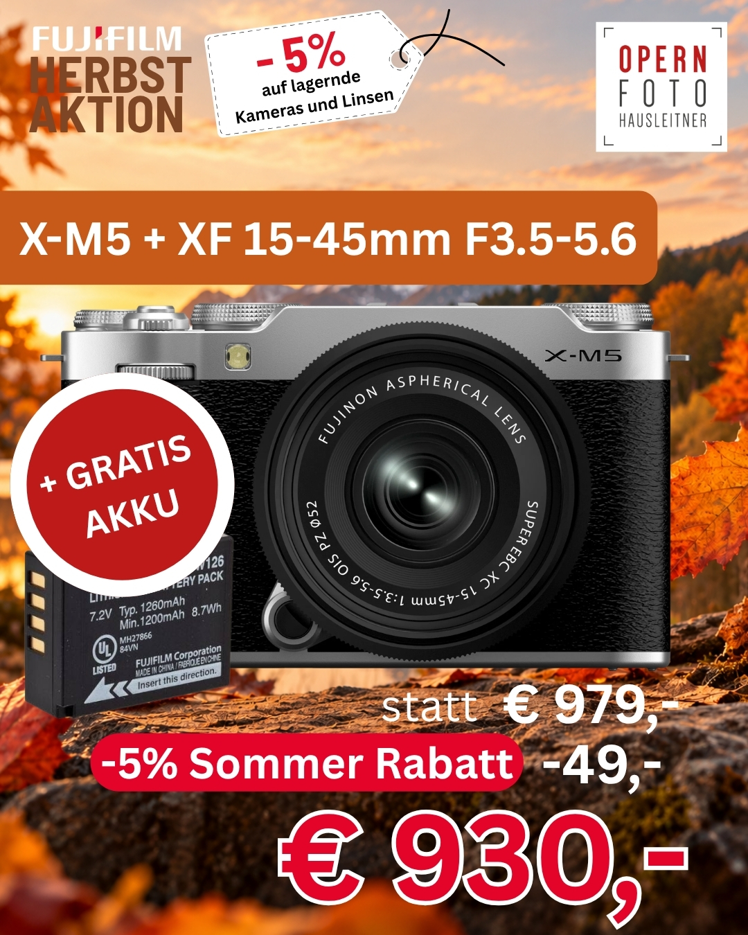 Fujifilm X-M5 silver + XC 15-45mm/3,5-5,6 OIS PZ