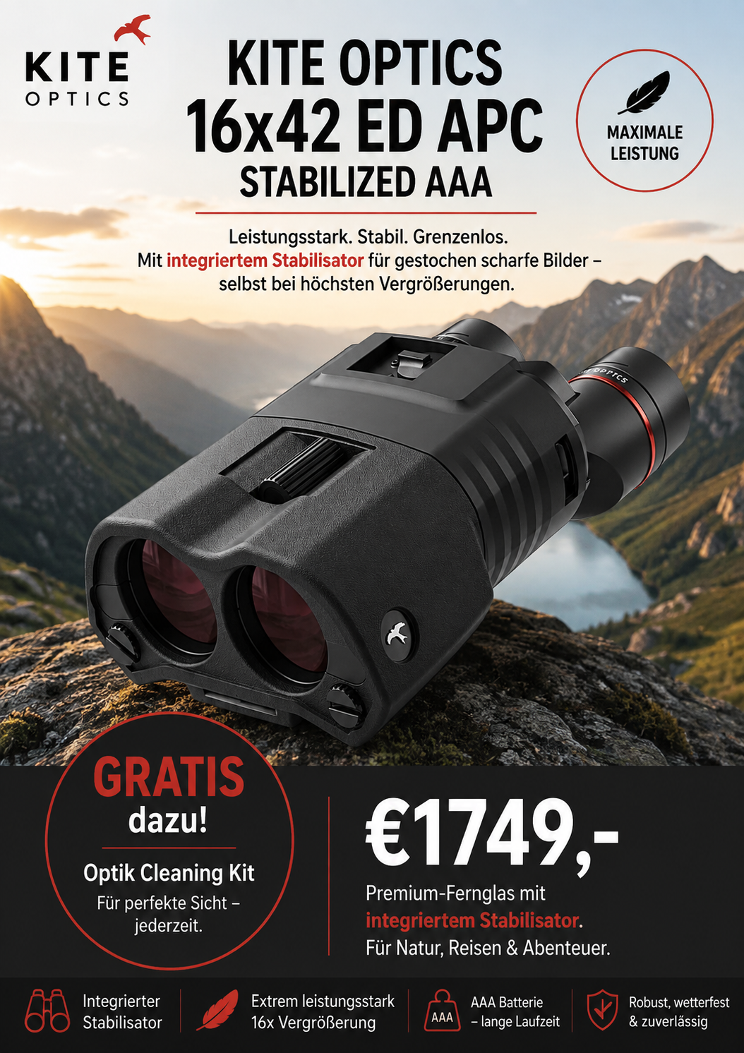 Kite Optics 16x42 ED APC Stabilized AAA