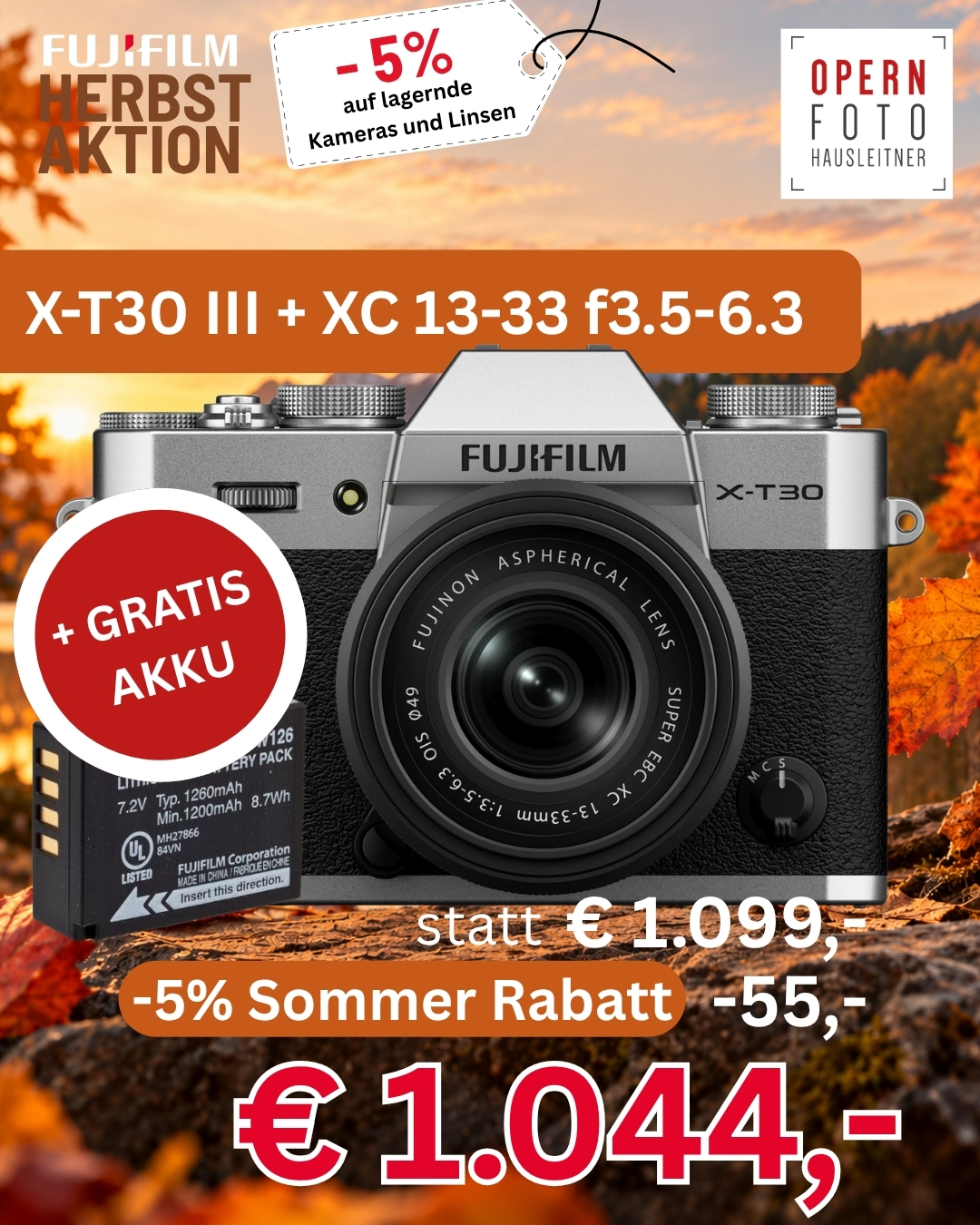 Fujifilm X-T30 III silber + XC 13-33mm/3,5-6,3 Kit | Ø49mm |