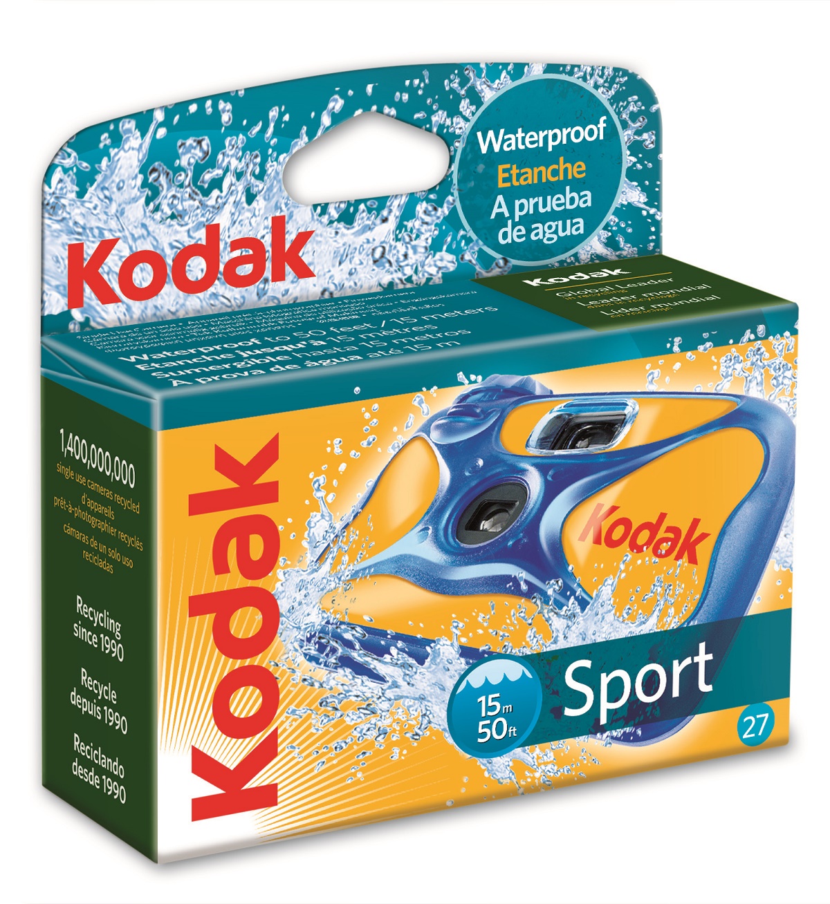 Kodak Sport 27 Aufnahmen ISO 800 Einwegkamera | auch Unterwasser 15m einsetzbar | ohne Blitz | 35mm-Kleinbildfilm eingesetzt
