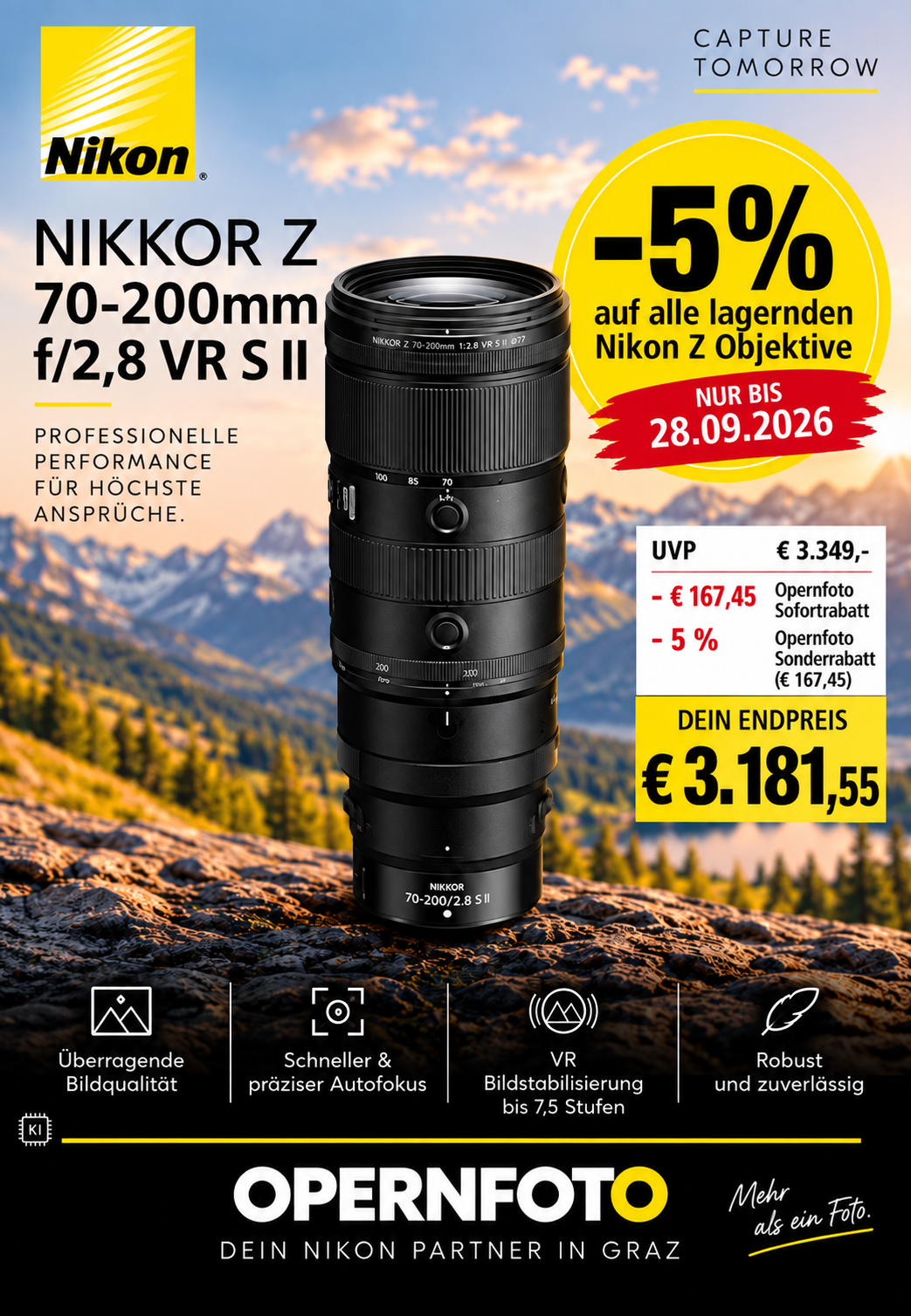 Nikon Z 70-200mm/2,8 VR S II 2026 | Ø77mm | Schärfer. Leichter. Schneller. | 5 Jahre Garantie nach Registrierung | KSA