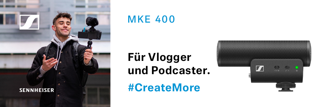 Sennheiser MKE 400 Richtmikrofon | inkl. Windfell und inkl. 3,5mm TRS-/TRRS-Kabel zu DSLM oder Smartphone | 3-Stufen Empfindlichkeitsregler | inkl. AA-Batterien 4044155251739