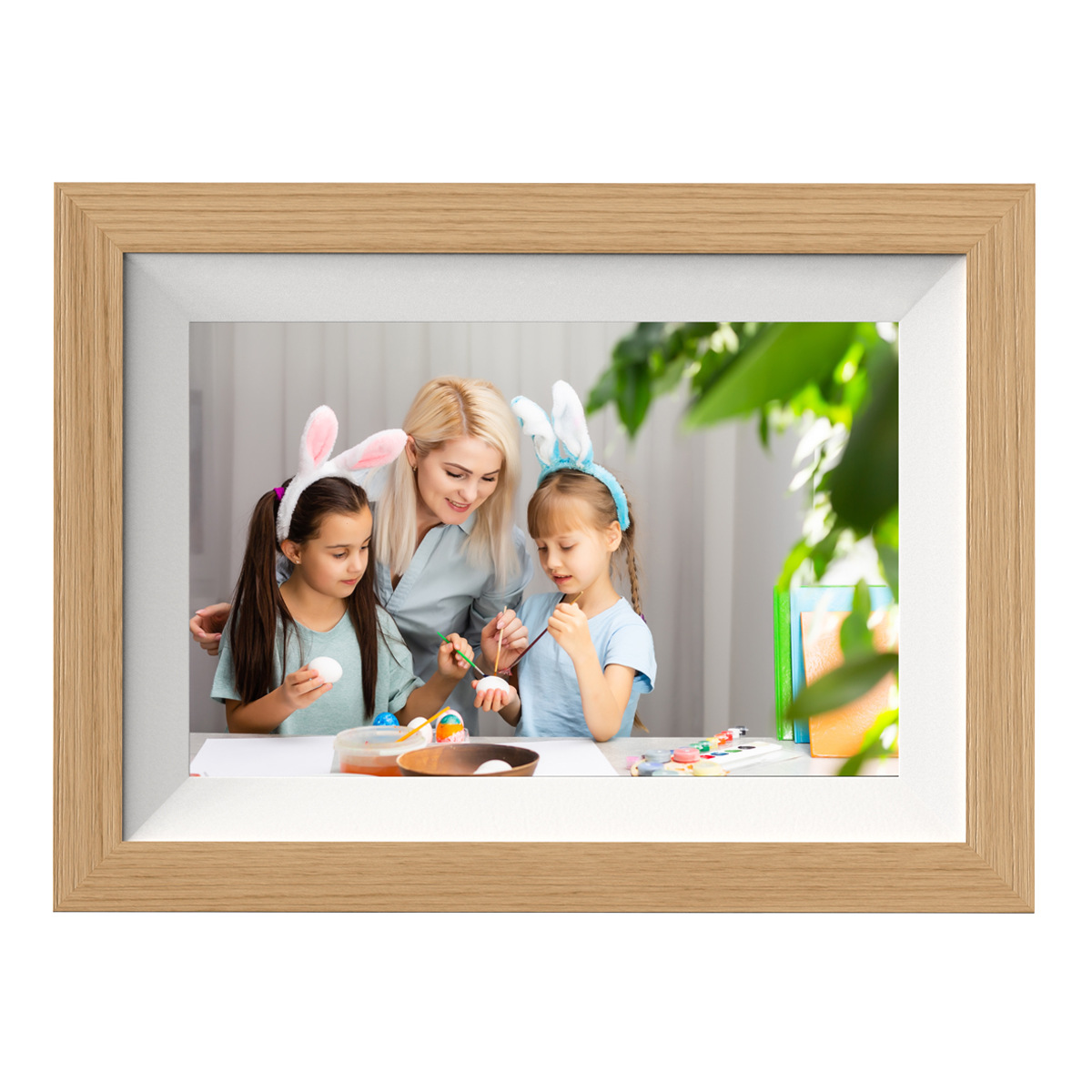 Braun DigiFrame 10W WiFi buche+weißes Passepartout, digitaler Bilderrahmen