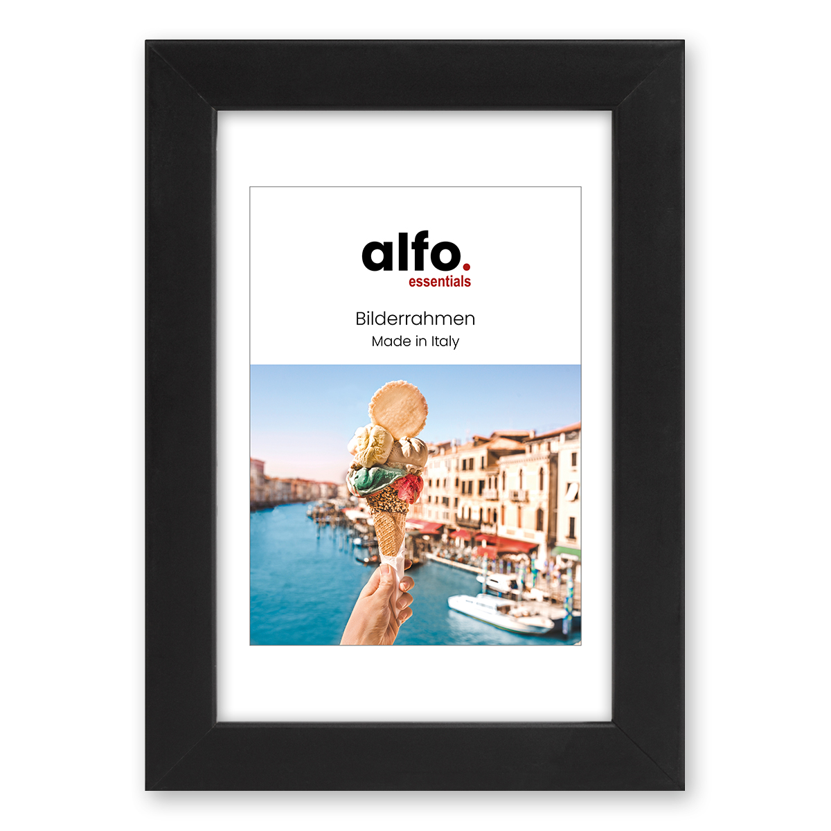 alfo. Amalfi 20x20 cm, schwarz mit Passepartout 13x13 cm, Holzrahmen